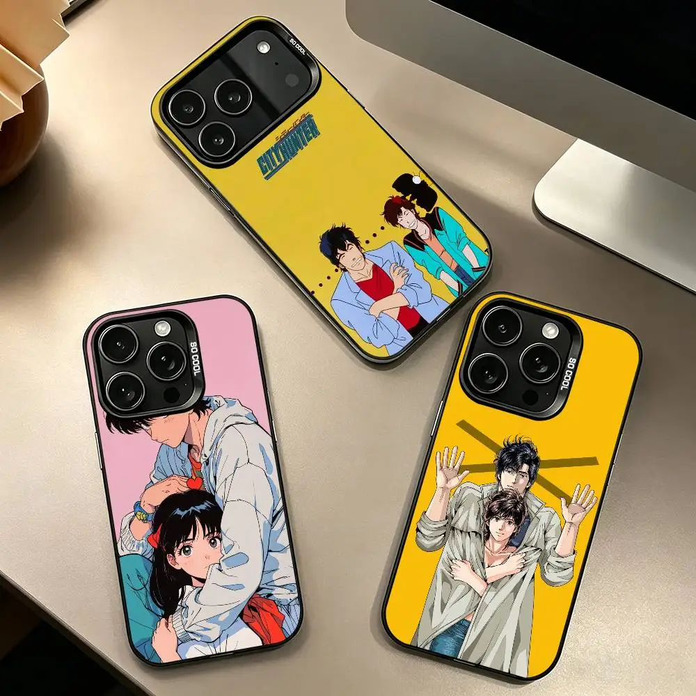 Чехол для телефона Comic Ryo Saeba City H-Hunter для iPhone 17, 16, 15, 14, 13, 12, 11 Plus, Pro Max, XS, цветной серебристый чехол-накладка