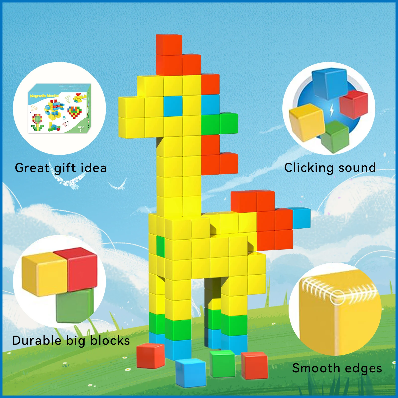 46 pçs blocos magnéticos 1.3in/3.3cm grandes cubos magnéticos com adesivo haste brinquedos magnéticos presente de aniversário de natal para meninos e meninas