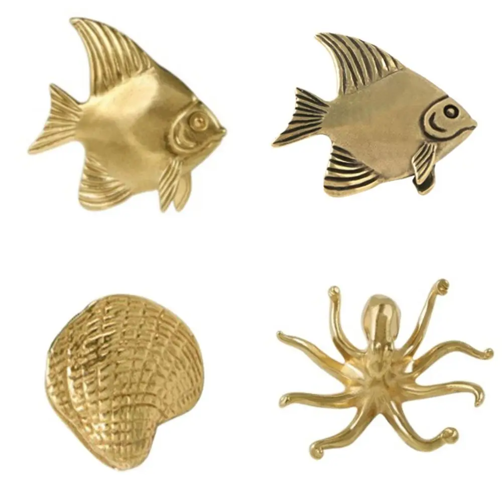 Gold Color Shell Fish Brass Handle Retro Furniture Hardware Cabinet Door Knobs Luxury Single Hole Wardrobe Drawer Pulls Cupboard