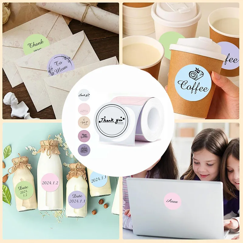 140 шт. круглые термоэтикетки 5 цветов циклические самоклеящиеся прочные рулонные наклейки для печати карты свадебный подарок круглая бирка бумага
