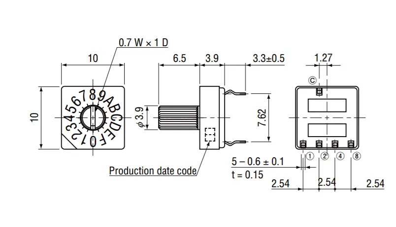 YYT 2PCS SC-1110W-9 With the cap 0-F coding switch 16 gear Rotary DIP switch code