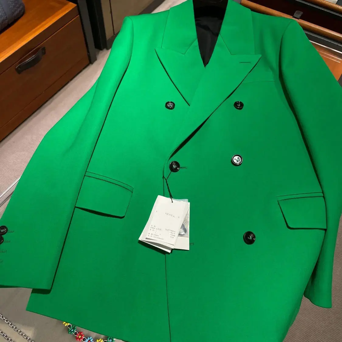 Giacca Blazer verde Vintage donna 2023 primavera nuovo coreano doppiopetto top moda ufficio vestito cappotto donna capispalla Casual