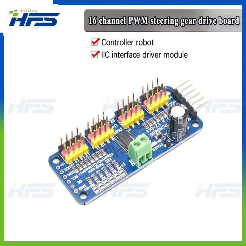 

PCA9685 16-Channel 12-bit PWM/Servo Driver - I2C interface for Arduino Raspberry Pi DIY Servo Shield Module