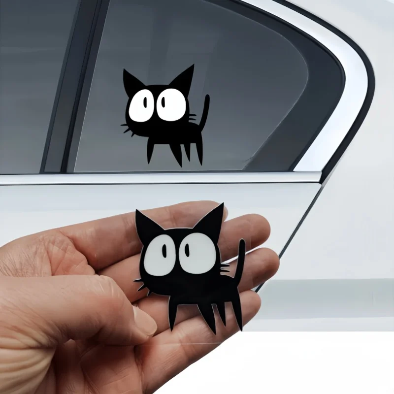 

Car Motorcycle Helmet Laptop Bumper Decor Cute Big Eye Black Cat Vinyl Sticker Waterproof Cartoon Decal for