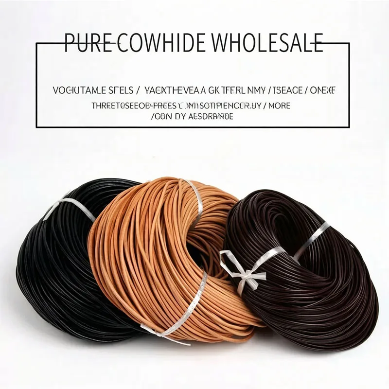 1/2/3/4/5/6/7/8/10mm Thick Rope Vegetable Tanned Leather Round Leather Cord Retro Genuine Cowhide Leather Strips DIY Braided Nec