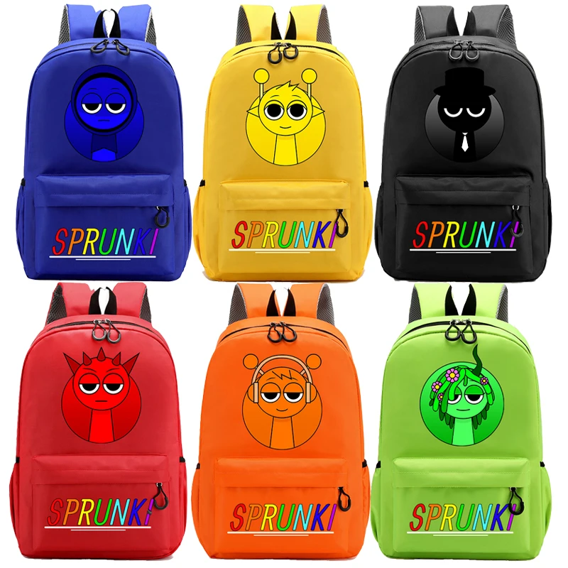 Sprunkis Backpack Boys Girls Child Cartoon Anime Knapsack Breathable Cute Student Schoolbag Wear Resistant Canvas Bag Kids Gifts