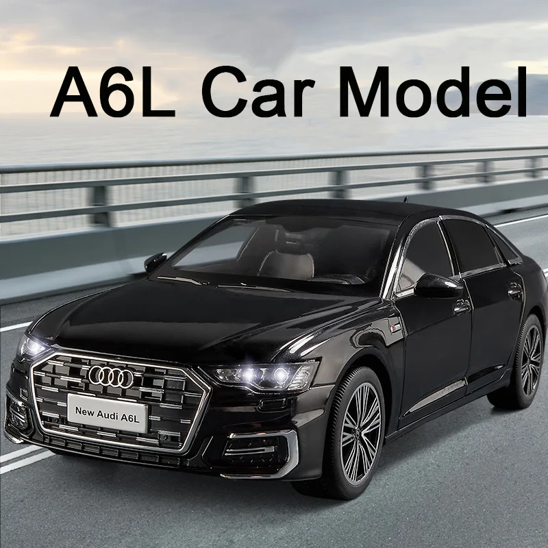 1:18 Scale AUDI A6L Alloy Models Cars Diecast Toy Light Sound Pull Back Vehicle 6 Doors Opened Miniature Car Boys Festival Gifts