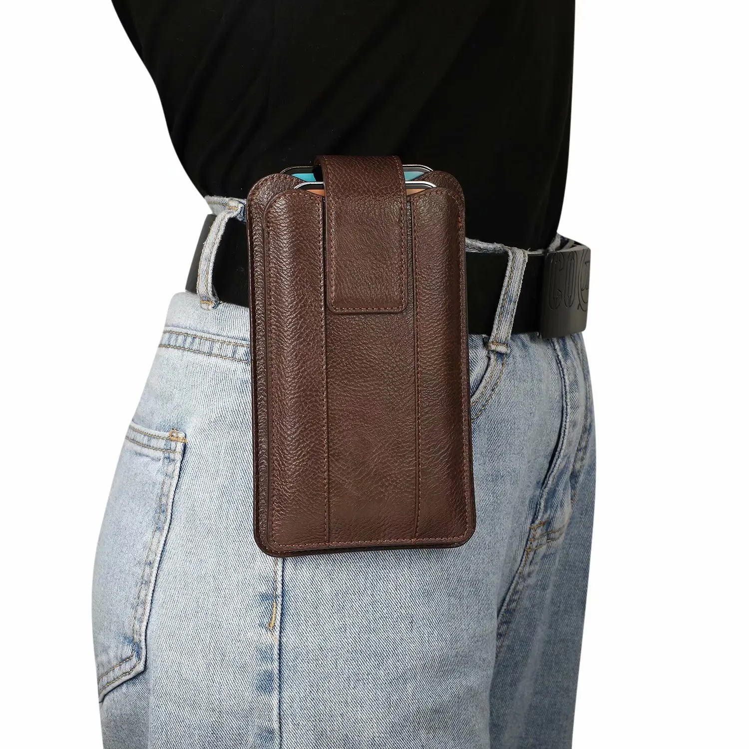 Leather Dual Pouch Phone Belt Clip Case For OnePlus 11 10T Nord 2T CE 3,Realme 10 9 8 7 6 Pro GT 2 C55 C35 Men Waist Bag Holster