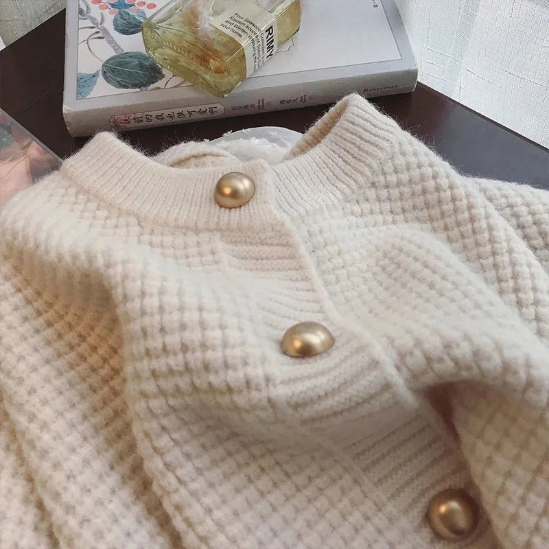 2025 신상 봄 가을 겨울 여성 스웨터 한국 스타일 라운드넥 싱글 버튼 니트 가디건 코트 여성 니트웨어