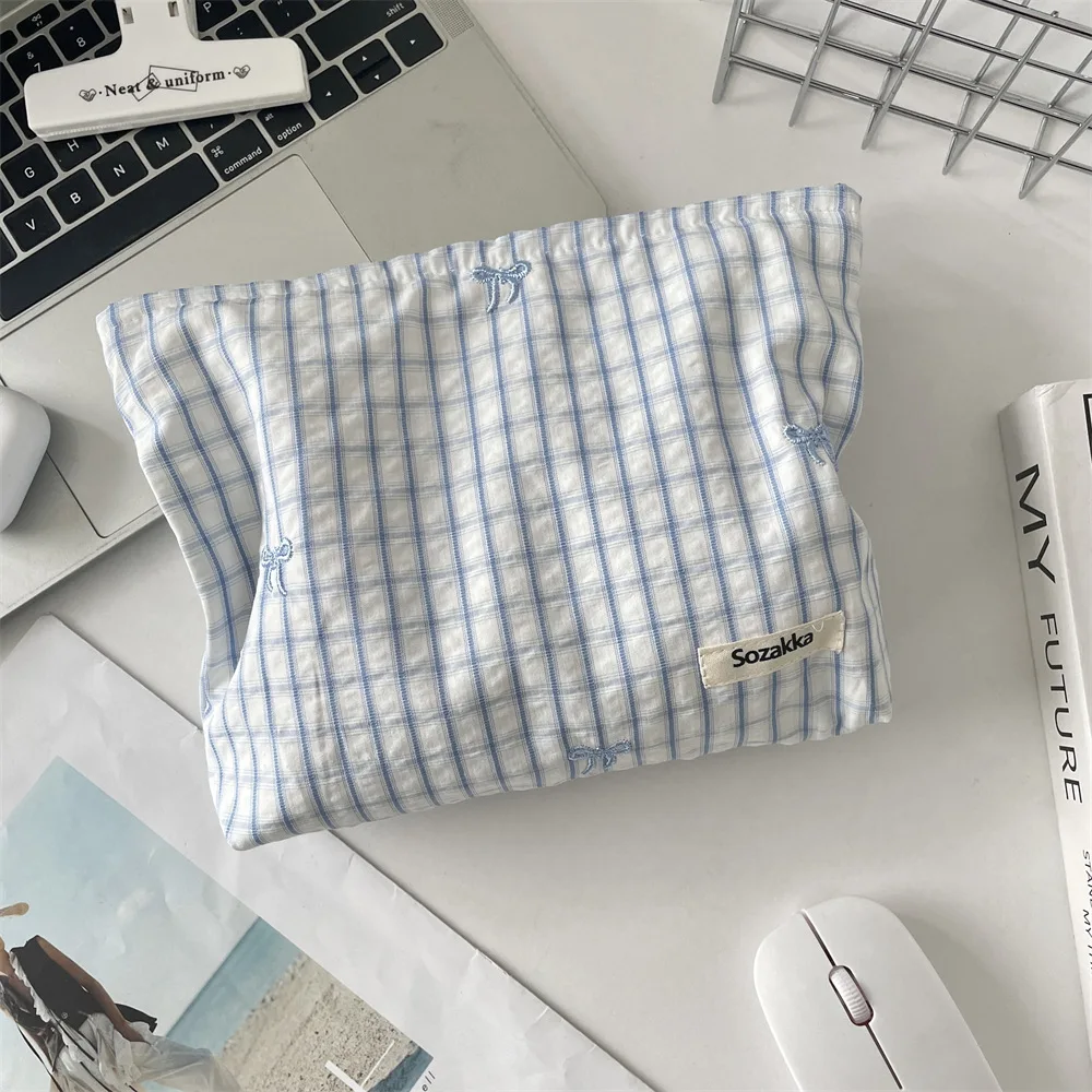 Sac à cosmétiques, sac de maquillage brodé, sac de rangement, pochette à cosmétiques à carreaux pour cadeau, sac à main à usage quotidien