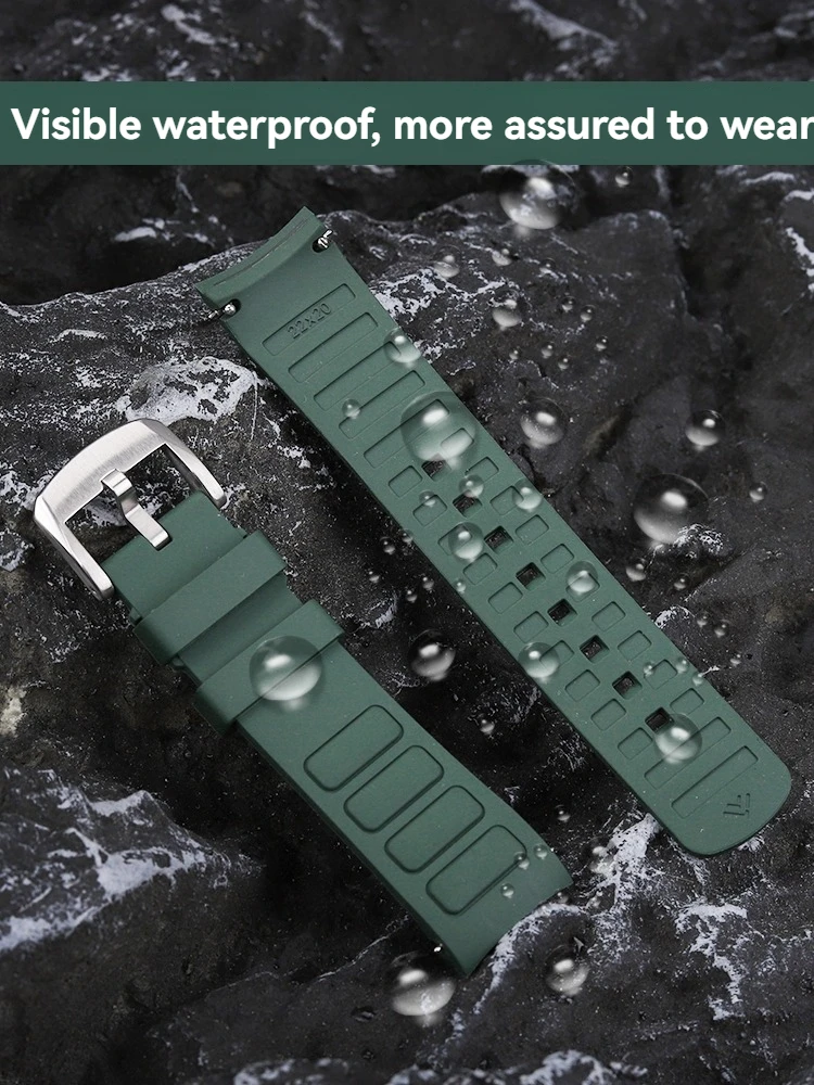 22 ملم لـ Mido Multifort TV حزام مطاطي لـ M 049526 أ - حزام ساعة فلورو إيلاستومر ذو نهاية منحنية للرجال أسود/رمادي