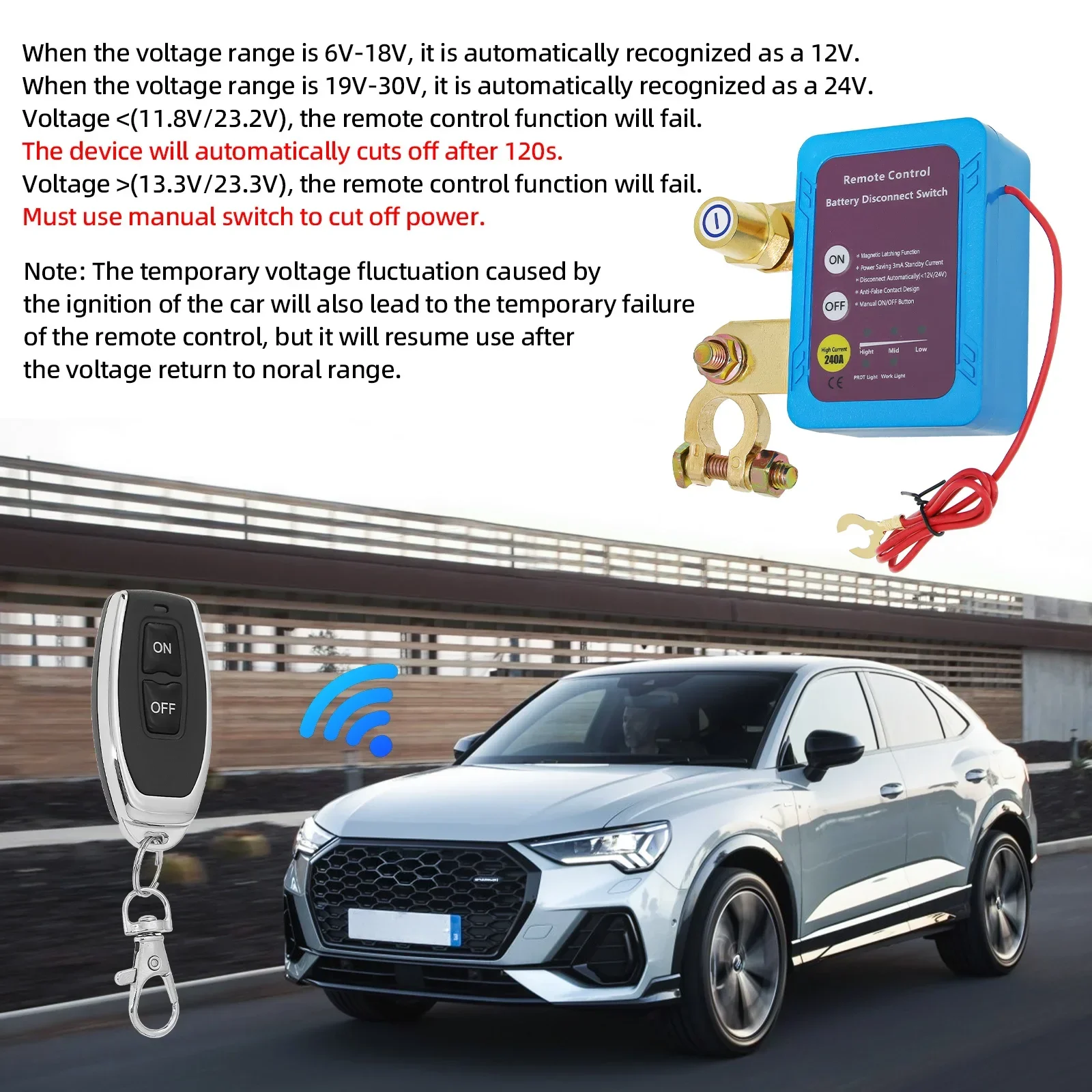 

12V 240A Remote Battery Disconnect Power Switch Quick Cut-off Remote Control Power Cut Off Switch Car Truck Boat Remote Control