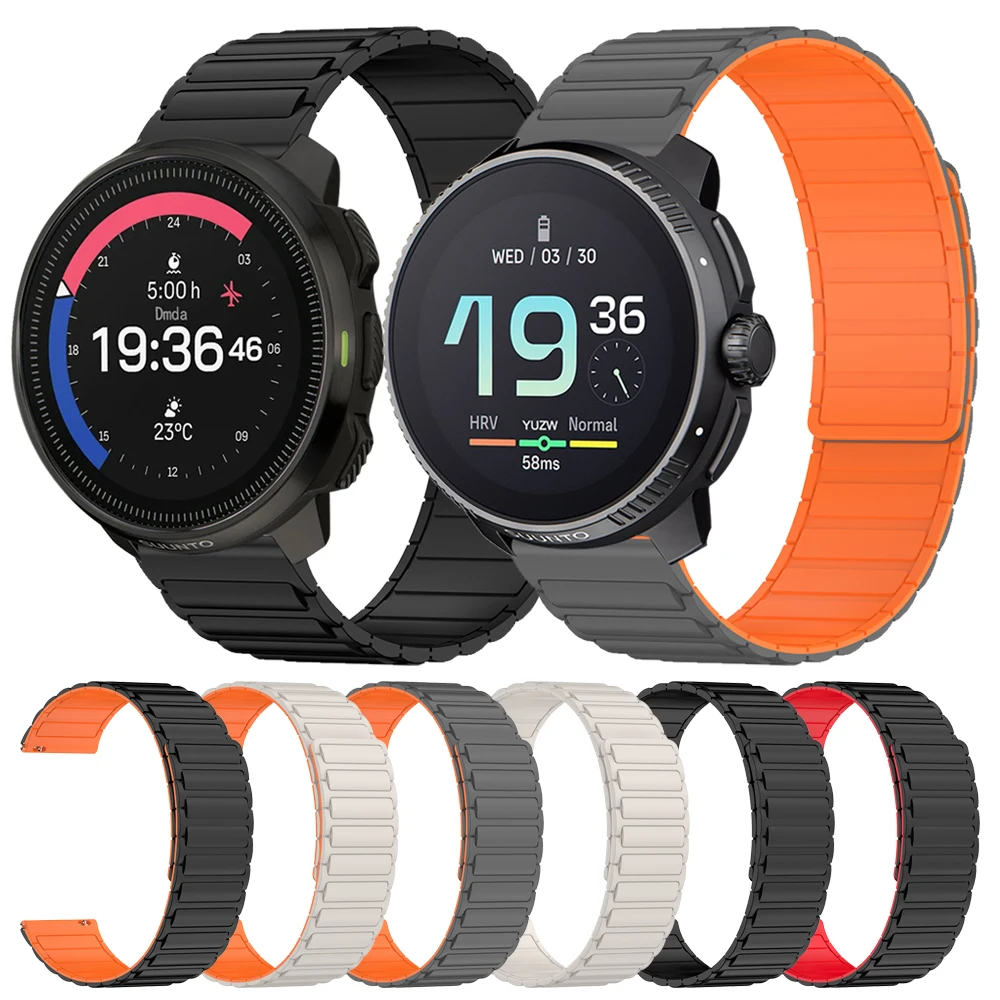 22 mm weiches Silikonarmband für SUUNTO 9 Peak DLC/PRO 5 PEA RACE S VERTICAL Magnetisches Ersatzarmband für TicWatch-Sportarmband