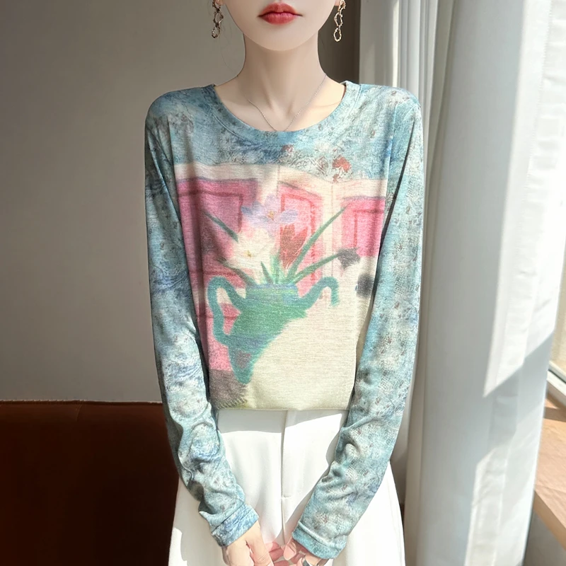 2026 Spring and Autumn Plus Size Loose and Slim New Printed Comfortable Long Sleeve Summer T-shirt