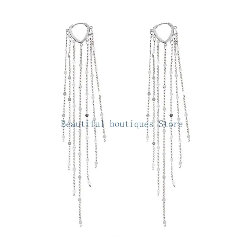 U4LF Multi-Strand Dangle Earrings with Round Disc Details and Open-and-Close Hinged Hoops for Parties and Photo Styling