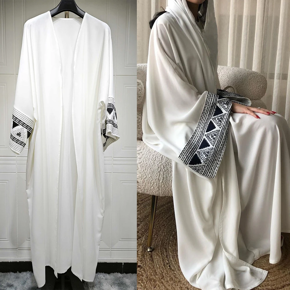 Eid White Open Kimono Abaya Dubai Luxury embroidery Islam Muslim Kaftan Dress Kebaya Palestine Abayas Women Jalabiya Vestidos