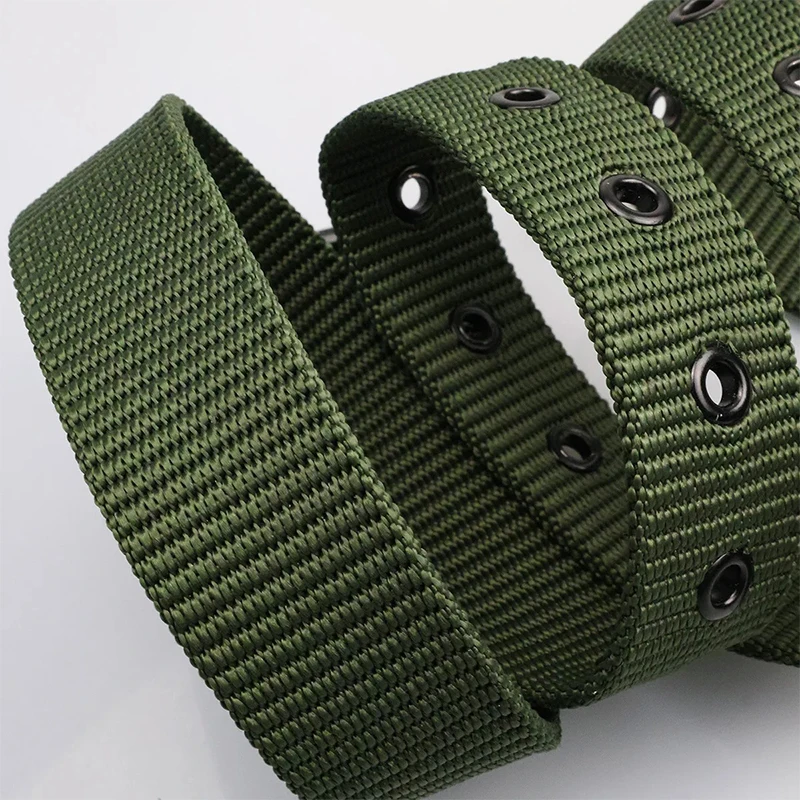 Men's Belt Porous Canvas Pin Buckle Leather Belt Outdoor Sports Tactics Belt Women's Trendy Eyelet Belt with Jeans Belt Women