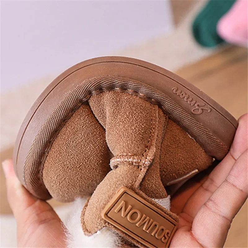 2023 New Winter Baby Boots Genuine leather Warm Plush Little Boys Shoes Non-slip Fashion Toddler Girls Snow Boots