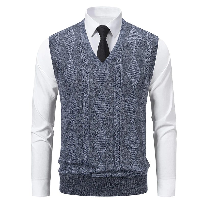 Mens Sleeveless Vest Pullover V Neck Knitwear Business Casual Vest Knit Suit Vest Classic Waistcoat