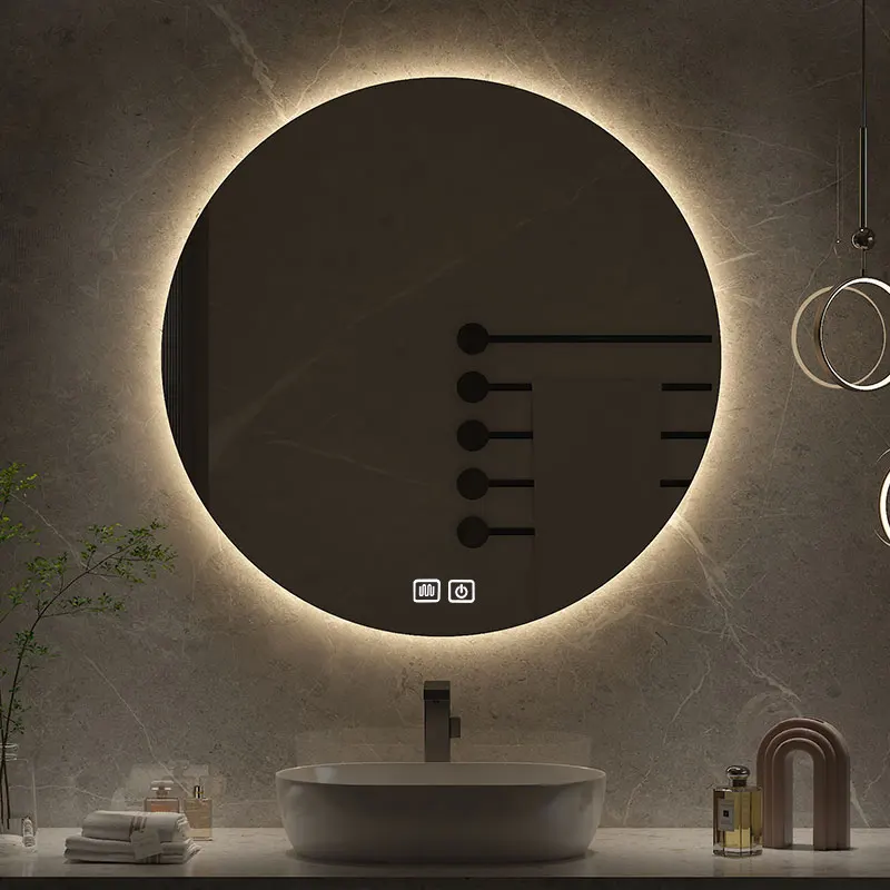 16inch Round LED Bathroom Mirror Backlit Colors Dimmable Touch Control Anti-Fog IP44 Waterproof Smart Wall Mirror 110V-220V