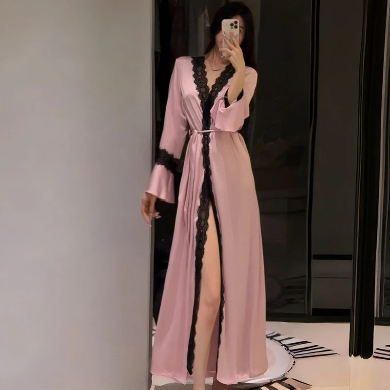 Sexy Women's Nighty&Robe Set Long Kimono Bathrobe Gown Spring Summer New Sleepwear Home Dress Satin Backless Nightgown Lingerie - Image 2