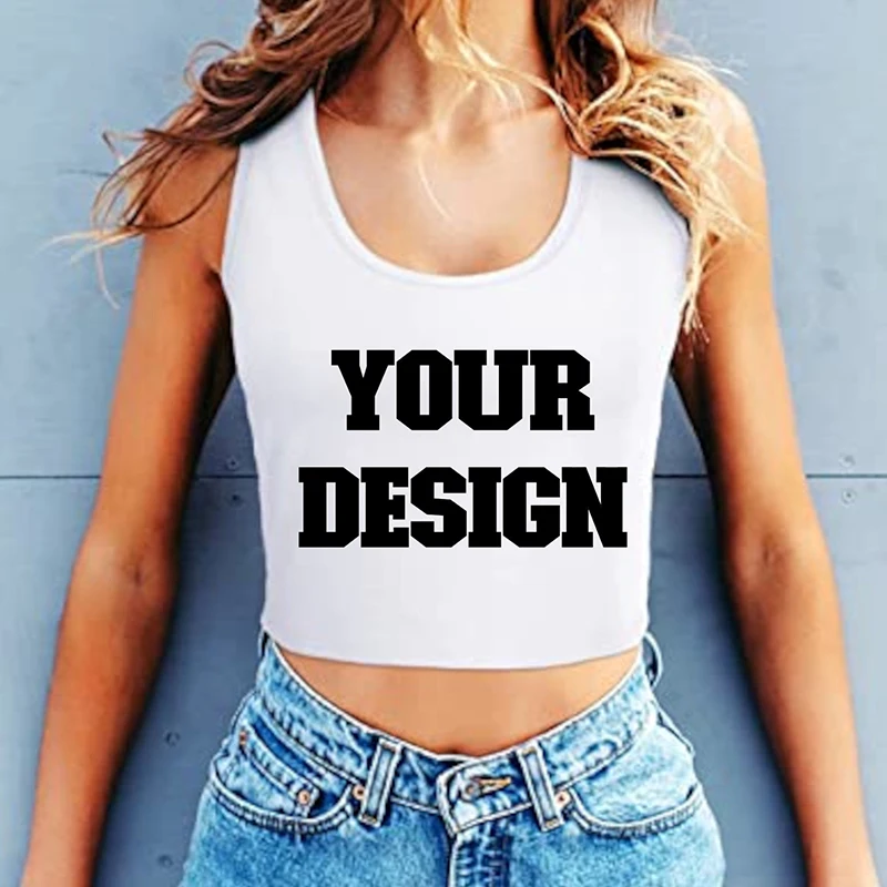 Your Design Here Women Crop Tank Tops Cotton Y2k Your Photo Here Personalized Gift for Girlfriend Baby Tee Cropped Tops Female