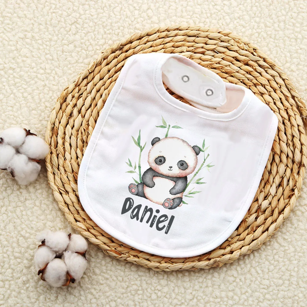 Babador personalizado do bebê com nome para meninos e meninas, Toalha de saliva de algodão, Babador animal personalizado, Dino Panda Print,