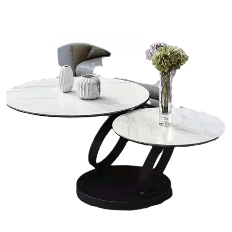 minimalist light luxury round rock slab coffee table side table combination small apartment living room rotating coffee