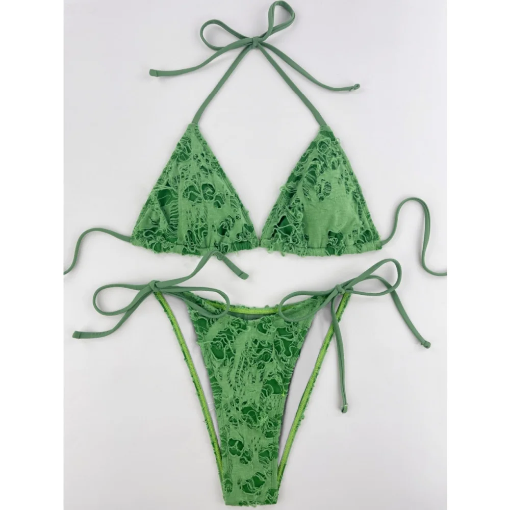 Gothic Grunge Swimsuit Distressed Micro Bikini Y2K Bathing Suits Halter Strappy Lace Up 2026 Trend Woman Punk New Beach Swimwear - Image 5