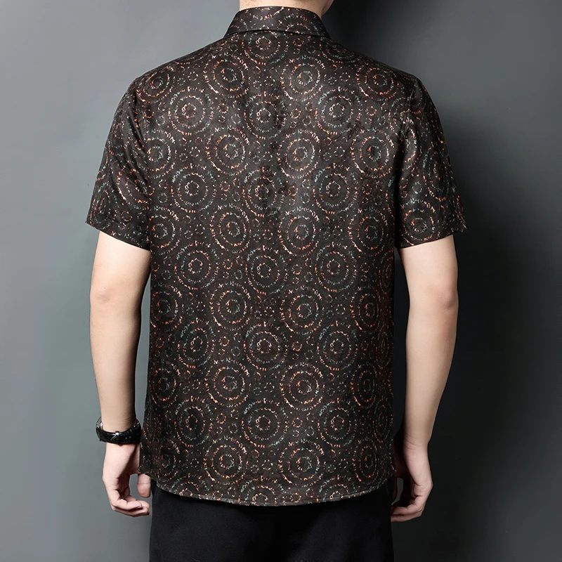 HT8206 Gambiered Canton Gauze Shirts For Men Short Sleeve Luxury Summer Coolness Silk 100% Quality Comfortable Camisas De Hombre