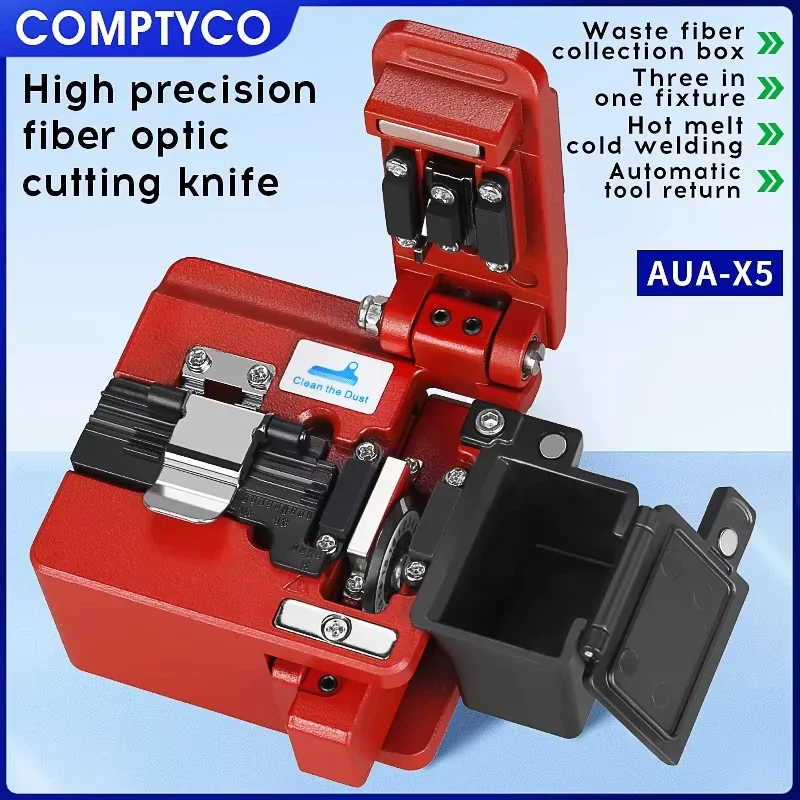 COMPTYCO AUA-X5 Fiber Cleaver Cable Cutting Knife FTTT Fiber Optic Knife Tools Cutter High Precision Cleavers 16 Surface Blade