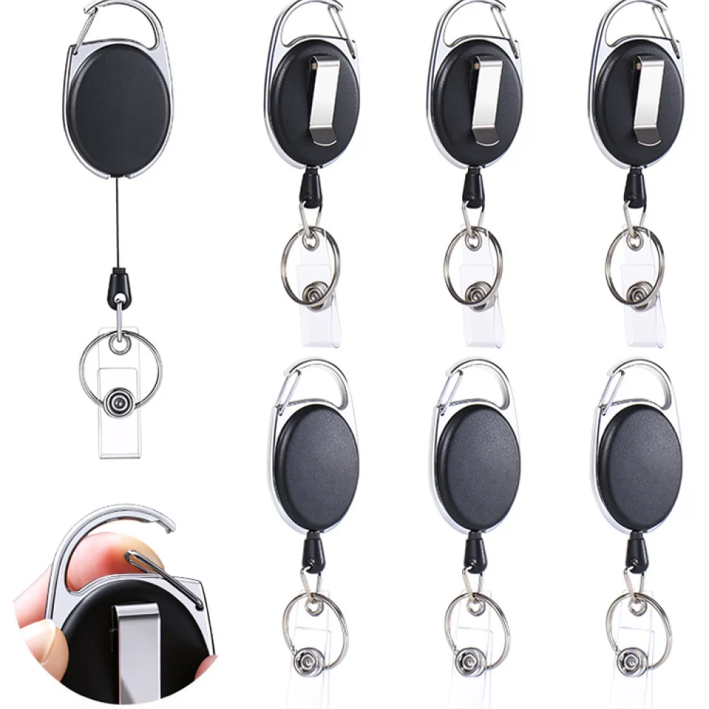 Metal Zinc Alloy Retractable Badge Holder Oval Matte Keychain Reel For ID Access Card Clip Office Utility Tools