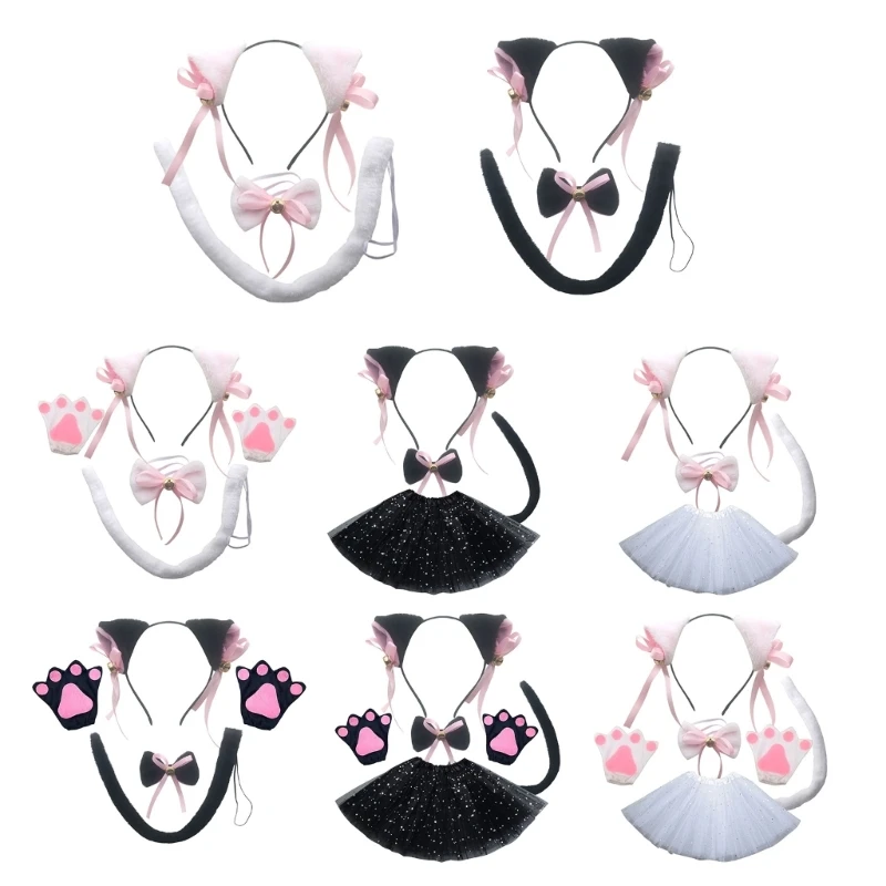 Cosplay Costume Accessories Plush Ear Headband/Tail/Gloves Clothing Set for Girls Cosplay Halloween Party Supplies