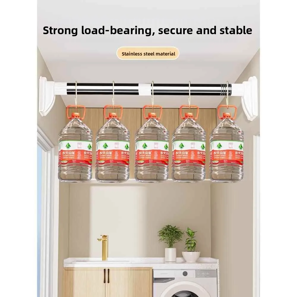 Stainl Steel Retractable Clothes Drng Rods No Drilling Required for Balcony Home Use Fixed Curtain Batoom Hanging