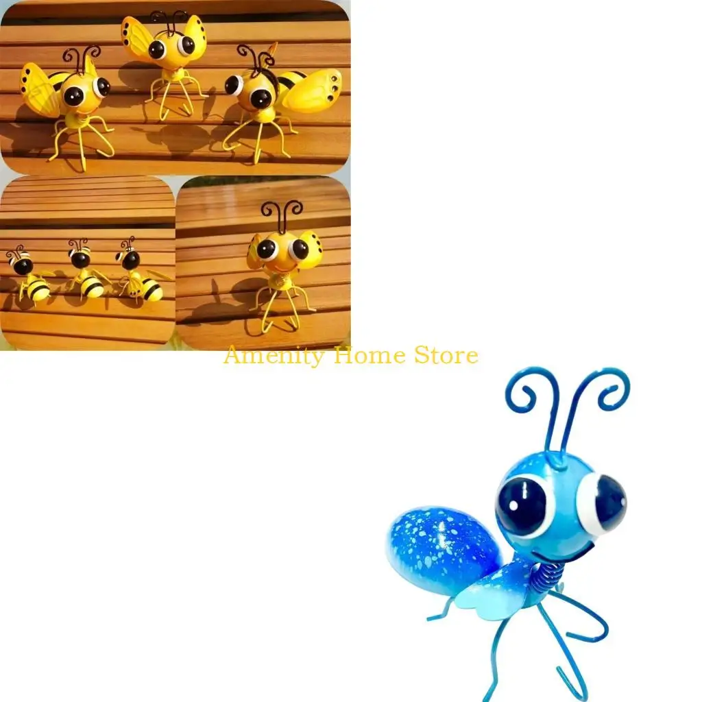 F26C Metal Bees Sculpture Accent for Garden Shelf Display with Freestanding Form