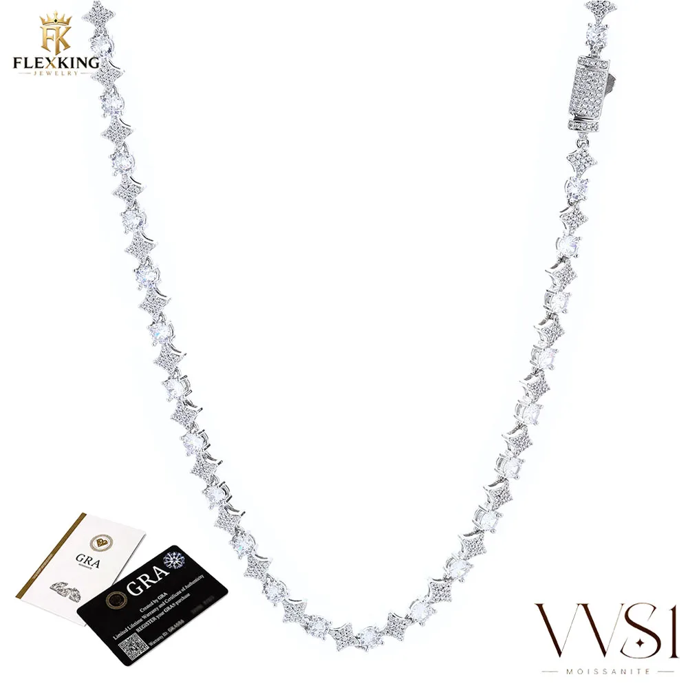 FLEXKING Fine 925 Sterling Silver Star Tennis Necklace Iced Out Bling VVS1 Moissanite Fashion For Men Women Wholesale Jewelry