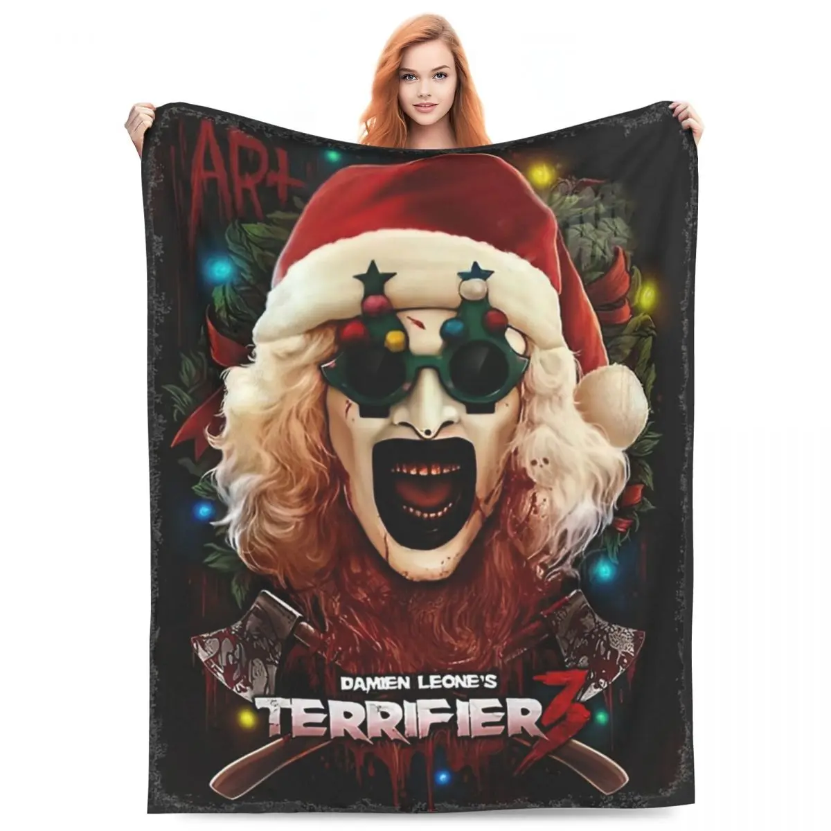 Terrifier Christmas Santa Flannel Blankets Soft Warm Throw Blanket for Home Decor Airplane Travel Print Bedspread Sofa Bed Cover