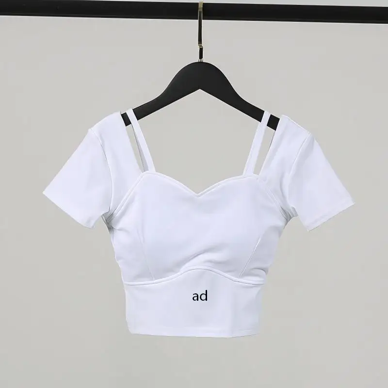 Summer fitness with chest cushion yoga suit short sleeved women's fashionable sports hot girl slim fit casual short top