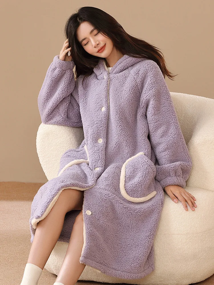 Solid Winter Kimono Home Robe Women\'s Pajamas Thickened Dressing Gown Warm Bathrobe Sleepwear Homewear Clothing Nightgown