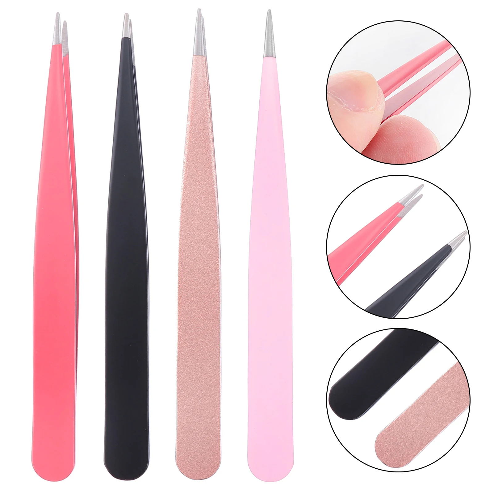 

4pcs Stainless Steel Pointed Mouth Eyebrow Tweezers Durable Tool Eyelash Makeup Trimming Lightweight Travel Friendly