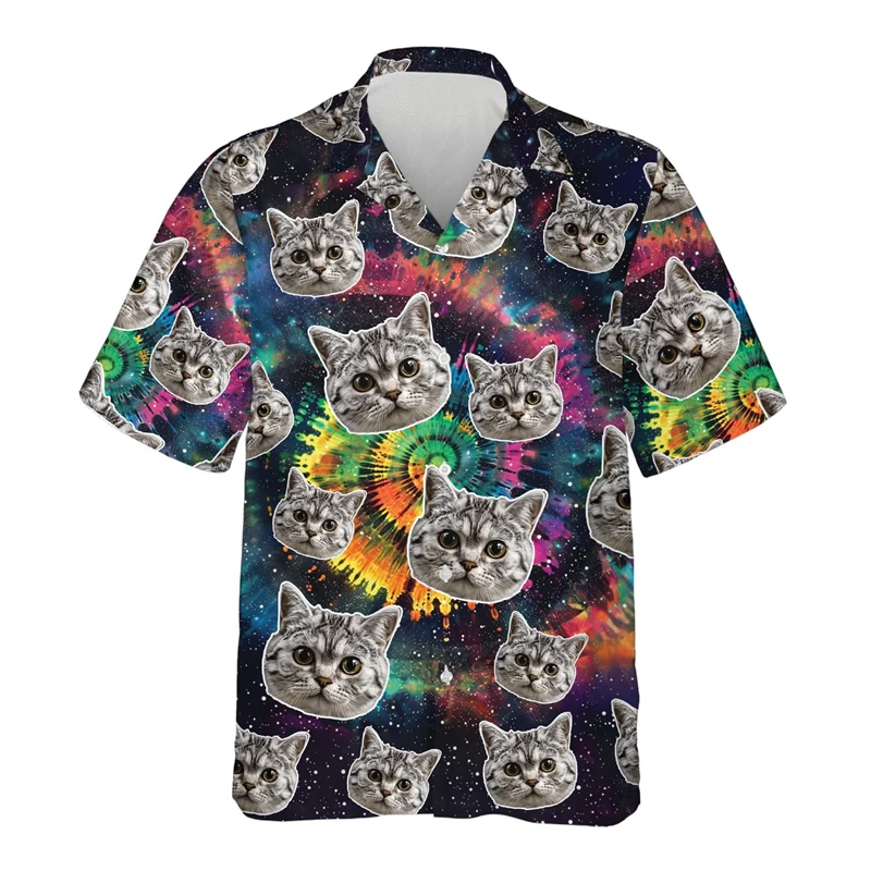 

Забавная гавайская рубашка с 3d принтом кота для мужчин, рубашки с лацканами для любителей животных и кошек, топы, летняя уличная одежда, блузка на пуговицах с короткими рукавами