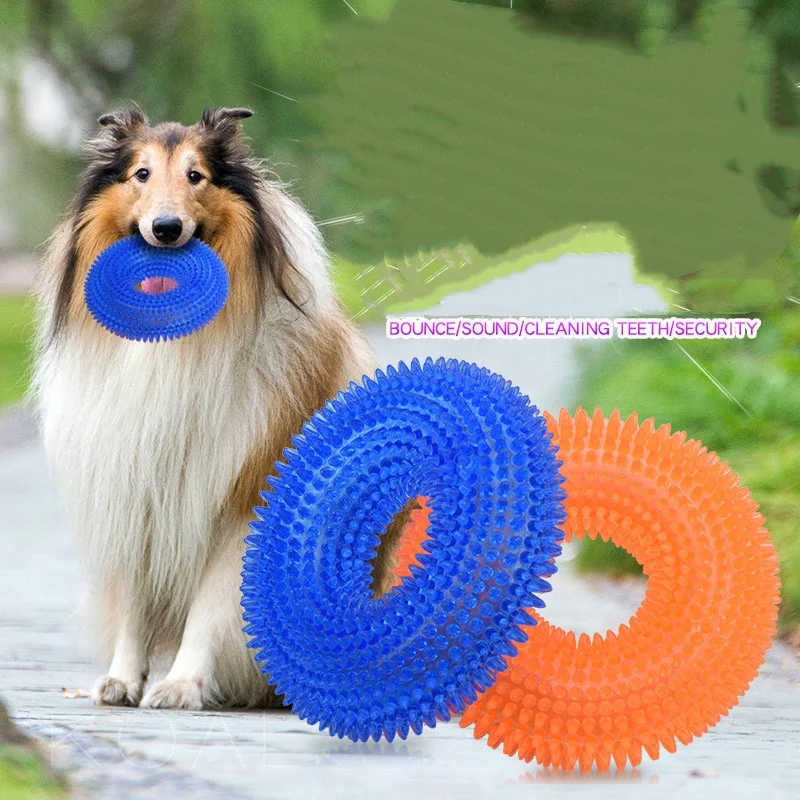 Quietschendes Interaktives Hundespielzeug, Bissresistentes Dorniges Zahnreinigungsspielzeug aus TPR für Welpen und Hunde