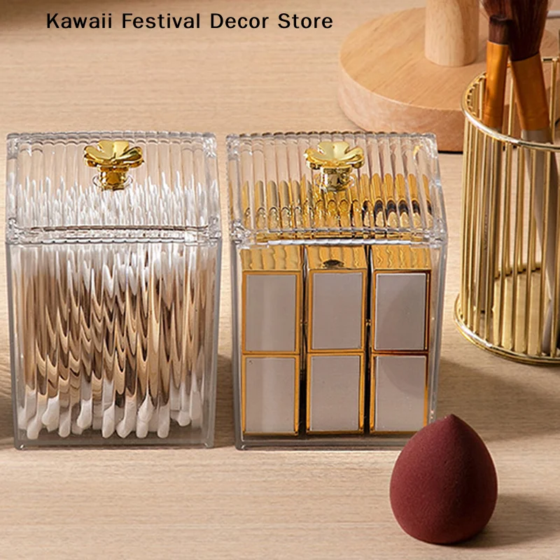 【K】Transparent Makeup Cotton Pad Organizer Bathroom Storage Box For Cotton Swabs Cosmetics Jewelry Makeup Remover Pad Container