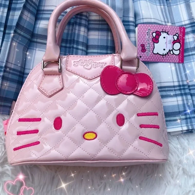 MBTI Casual Hello Kitty Womens Handbag Leather Pink Shell Cute Cartoon Fashion Shoulder Bag Japanese Style Girls Crossbody Bag