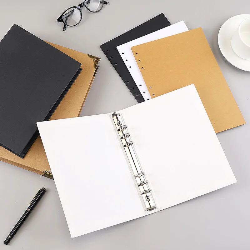 New A5 Kraft Paper Hardcover 6-Holes Round Ring Binder Protector for Notebook Diary Journal,School Office Stationery Supplies