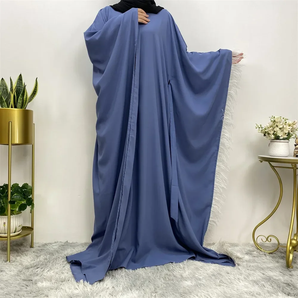 Dubai pena elegância turquia islam muçulmano kaftan vestido para mulheres novo ramadan eid khimar linho borboleta batwing abaya vistidos