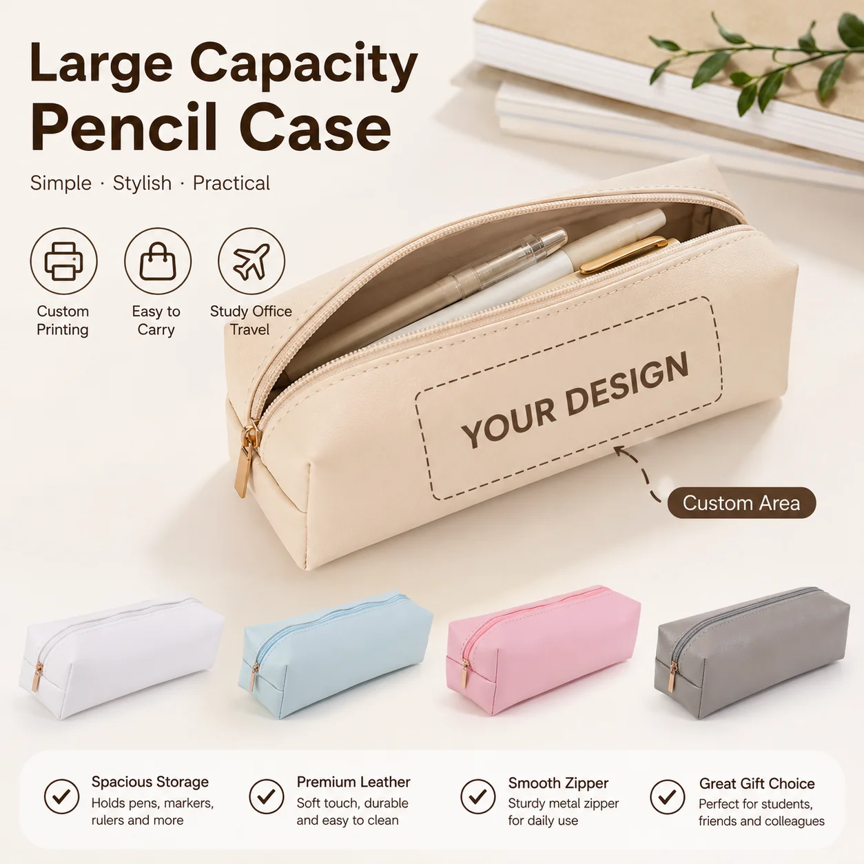 Stationery Office - Custom PU Leather Pencil Case Large