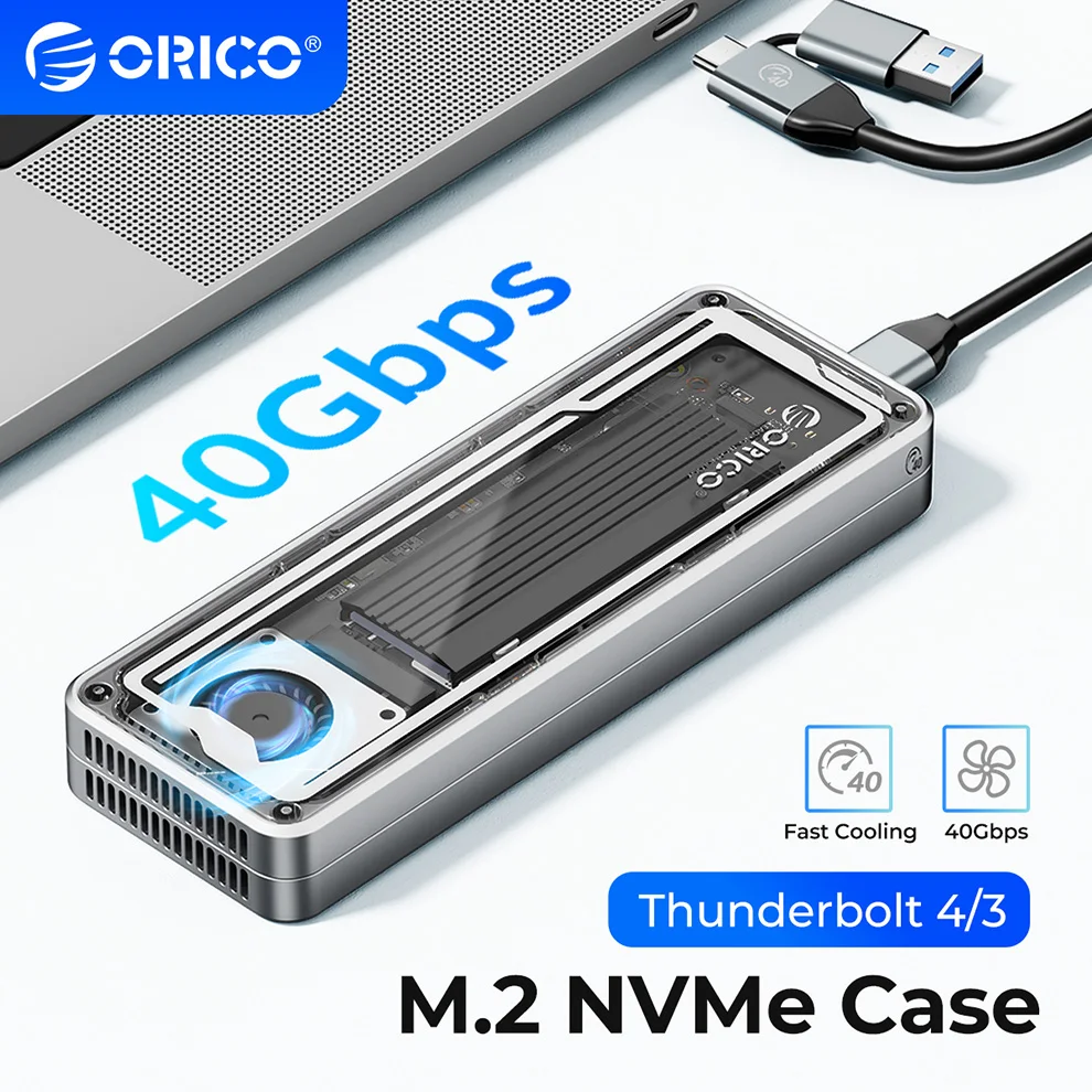 ORICO 40Gbps M.2 NVMe SSD Enclosure USB4 Solid State Drive PCIe4.0 M2 Drive Disk External Case with Cooling Fan Thunderbolt 3/4