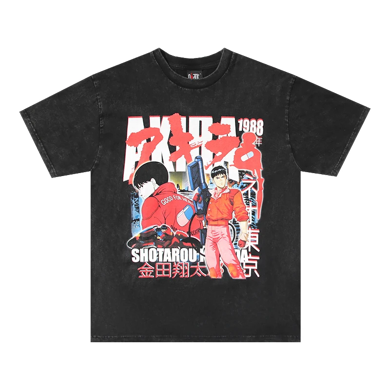 

Akira T-shirt Classic Japane Anime Warrior Print Vintage Washed Black Top Tee Summer Hot Sale Style Street AKIRA Short Sleeve