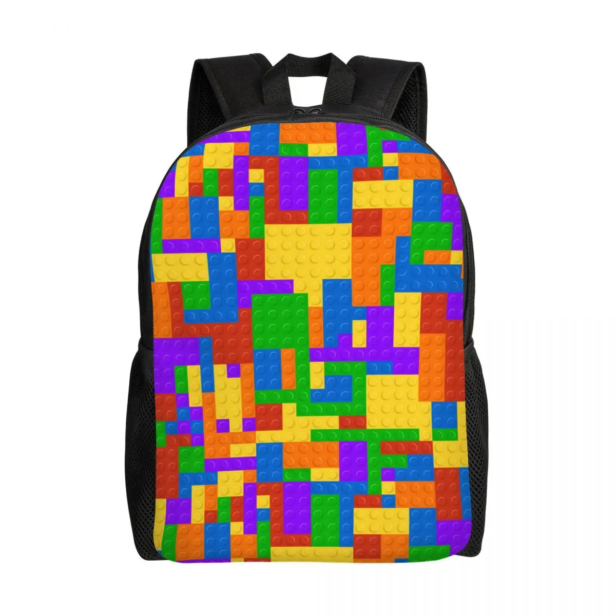 Custom Colorful Building Plastic Brick Toy Blocks Travel Backpack Men Women School Laptop Bookbag College Student Daypack Bags